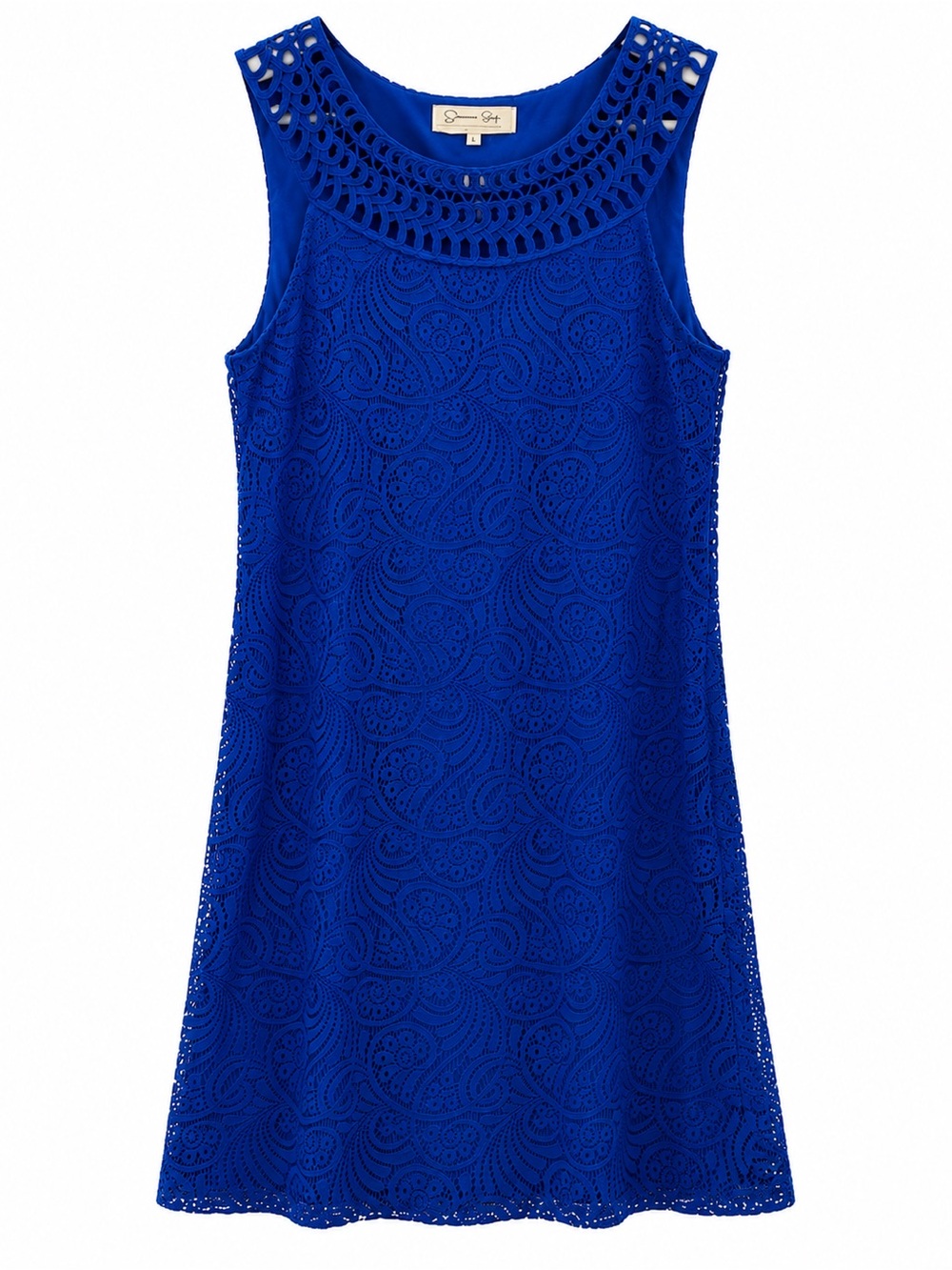 Jessica H Royal Blue Lace Sheath Dress Size 10 Sleeveless Crochet Neck Cocktail